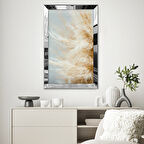 GÜMÜŞ AYNALI PLEKSİ ÇERÇEVELİ MİNİMALİST BEYAZ ALTIN SARISI ZARİF TÜY SOYUT ÇİZİM TABLO