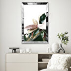 GÜMÜŞ AYNALI PLEKSİ ÇERÇEVELİ MODERN BEYAZ PEMBE YEŞİL PALMİYE YAPRAK DESENLİ SOYUT ÇİZİM TABLO