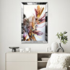 GÜMÜŞ AYNALI PLEKSİ ÇERÇEVELİ MİNİMALİST PEMBE TURUNCU ÇİÇEK DESENLİ SOYUT ÇİZİM TABLO