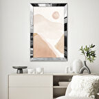 GÜMÜŞ AYNALI PLEKSİ ÇERÇEVELİ BOHO SANATINDA BEJ RENKLİ SOYUT MANZARA TABLOSU