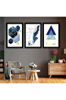 Beyaz Ahşap Çerçeveli Mavi Şekiller Modern Tablo