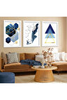 Beyaz Ahşap Çerçeveli Mavi Şekiller Modern Tablo