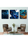 Mavi Bitki Mdf Tablo Ve Saat Kombin