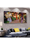 Renkli Sokak 120 X 60 Saatli Kanvas Tablo