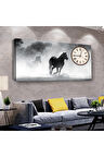 Siyah At 120 X 60 Saatli Kanvas Tablo
