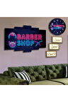 Barber Shop Mdf Tablo Saat Ve 3lü Pleksi Kenar Dua Seti