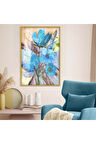 Gümüş Metal Çerçeveli Mavi Çiçek Modern Çizim Kırılmaz Cam Tablo