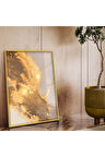 Gold Metal Çerçeveli Soyut Tema Modern Çizim Kırılmaz Cam Tablo
