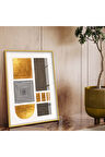 Gold Metal Çerçeveli Geometrik Çizim Soyut Tema Çizim Kırılmaz Cam Tablo