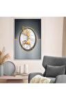Gold Metal Çerçeveli Modern Çizim Geyik Tema Kırılmaz Cam Tablo