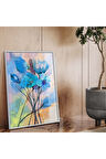 Gümüş Metal Çerçeveli Mavi Çiçek Modern Çizim Kırılmaz Cam Tablo
