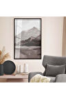 Gümüş Metal Çerçeveli Modern Çizim Dağ Tema Kırılmaz Cam Tablo