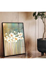 Siyah Metal Çerçeveli Beyaz Çiçek Kırılmaz Cam Tablo