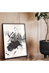 Siyah Metal Çerçeveli Kolaj Çizim Siyah Tema Kırılmaz Cam Tablo