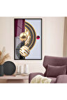 Gold Metal Çerçeveli Geometrik Çizim Soyut Tema Kırılmaz Cam Tablo