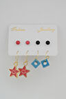 Kadın Mineli Yıldız ve Boncuk Detaylı 8 'li Küpe Set