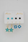 Kadın Mineli Yıldız ve Boncuk Detaylı 8 'li Küpe Set
