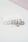 Kadın Vip Seri Baget Zirkon Taşlı Kalp Model Klipsli 6'lı Set Küpe