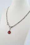 Kadın Özel Tasarım Prenses Zincirli Kırmızı Taşlı ve İncili Kolye