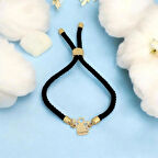 Görkemli Mevlana Motifli Siyah Örgü Detaylı ve 14 Ayar Altın Plakalı Zeynep Bilekliği