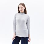 Kadın Dik Yakalı Fitilli Uzun Kollu Tişört