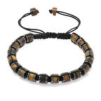 Silindir Kesim Makrome Örgülü Kaplangözü-Hematit Kombinli Doğaltaş Kadın Bileklik