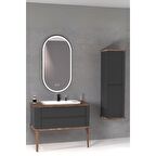 PIER 100 CM BEYAZ LAVABOLU BANYO DOLABI ANTRASİT / KAYIN  - BOY DOLAP DAHİL