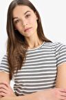 DeFacto Fitted Bisiklet Yaka Çizgili Fitilli Kaşkorse Kısa Kollu Tişört K1965AZ25SMWT34