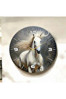 Renkli Baskı At Desenli Sayılı Hediyelik Ahşap Sessiz Duvar Saati 50cm