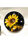 Renkli Baskı Ayçiçek Desenli Sayılı Hediyelik Ahşap Sessiz Duvar Saati 50cm