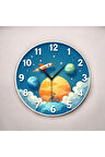 Çocuk Odası Uzay Renkli Baskı Desenli Sayılı Hediyelik Ahşap Sessiz Duvar Saati 50cm