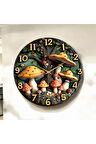 Mantar Kabartma Görünümlü Renkli Baskı Desenli Sayılı Hediyelik Ahşap Sessiz Duvar Saati 50cm