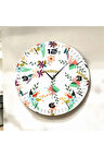 Beyaz Renkli Baskı Çiçek Desenli Sayılı Hediyelik Ahşap Sessiz Duvar Saati 50cm