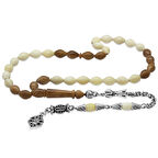 Kararmaz Metal Arnavut Zincir Püsküllü Kuka İmameli Arpa Kesim Naturel Renk Deve Kemiği Tesbih