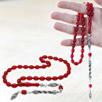 Kararmaz Metal Halat Püsküllü Arpa Kesim Bayrak Kırmızı Ateş Kehribar Tesbih