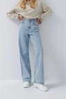 Lenithra Kadın Yüksel Bel Palazzo Geniş Paça Salaş Denim Jean Likrasız Mavi / 40