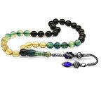 1000 Ayar Gümüş Kazaz Püsküllü Küre Kesim Süzme Mavi-Beyaz Ateş Kehribar Tesbih