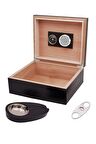 Falconetti Küçük Mat Siyah Humidor Puro Kutusu Küllük Makas Seti rd26