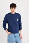 DeFacto New Regular Fit Bisiklet Yaka Baskılı Kalın Sweatshirt D3670AX24AUNV241