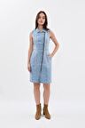 Kadın Açık Mavi Fermuarlı Jean Elbise