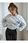 Kadın Kelebek Bisiklet Yaka Sweatshirt