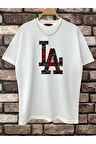Erkek LA Baskılı Oversize Tshirt