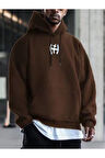 Erkek Kahverengi Y Logo Baskılı Kapüşonlu Sweatshirt