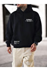 Erkek Siyah Be Yourself Baskılı Oversize Kapşonlu Sweatshirt
