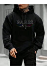 Erkek Siyah Büyük Paris Baskılı Kapüşonlu Sweatshirt