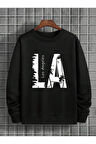 Erkek La Baskı Bisiklet Yaka Sweatshirt