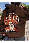 Unisex Mushroom Baskı Kapüşonlu Sweatshirt