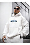 Erkek Nasa Baskılı Kapüşonlu Sweatshirt