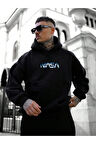 Erkek Nasa Baskılı Kapüşonlu Sweatshirt