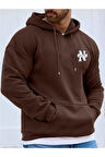 Erkek New York Baskılı Kapüşonlu Sweatshirt